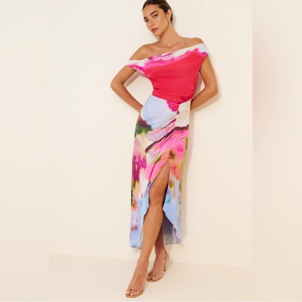 AMUR Ella Printed Jersey Dress Size 4 Off The Shoulder